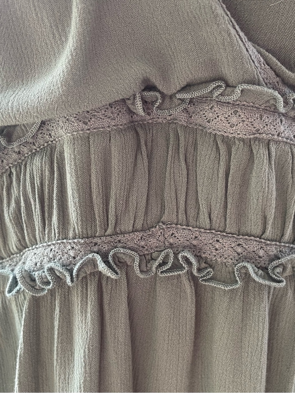 Boho peasant V-Neck Puff Sleeve Maxi Dress in Sage Green - Picture 5 of 7